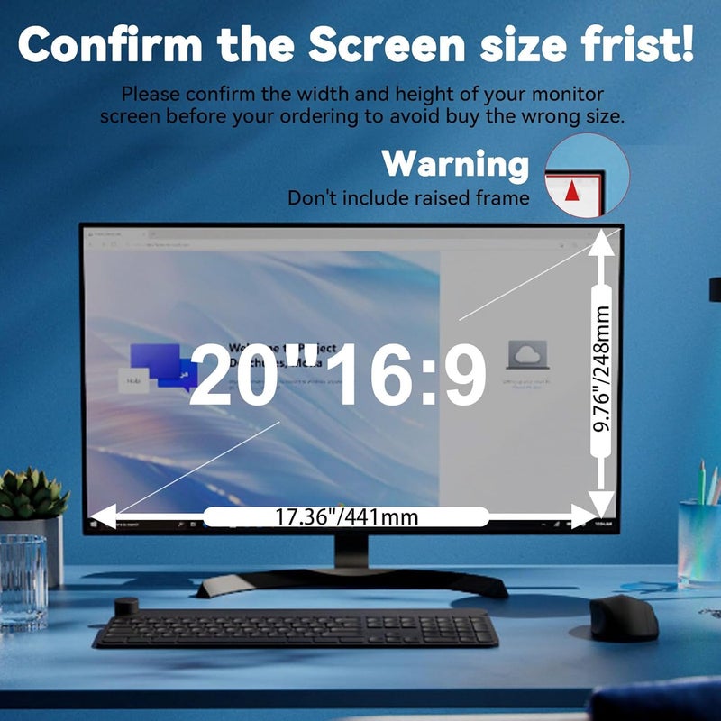 Vxaop [2 Pack] 20 Inch Computer Monitor Privacy Screen for 16:9 Aspect Ratio - Anti-Glare, Blue Light Filtering, Eye Protection, Removable Anti-Scratch Privacy Shield Screen 20in - Image 5
